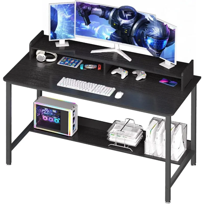 

Computer Desk with Shelves, 43 Inch Gaming Writing Desk, Study PC Table Workstation with Storage fo