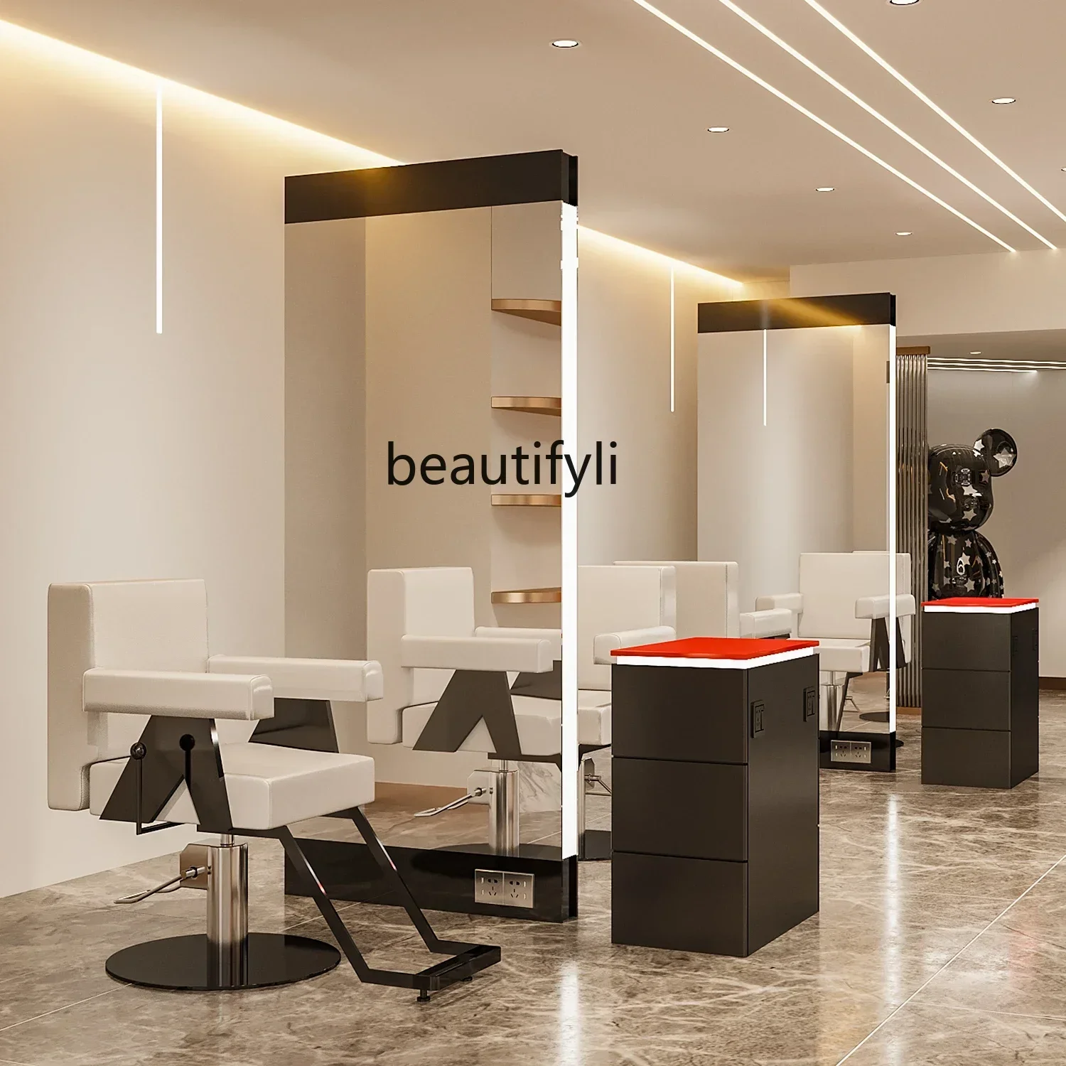 xx1Light Luxury Salon Dressing Table Hot Dyeing Floor Barber Shop Hairdressing Mirror for Hair Salon with Light