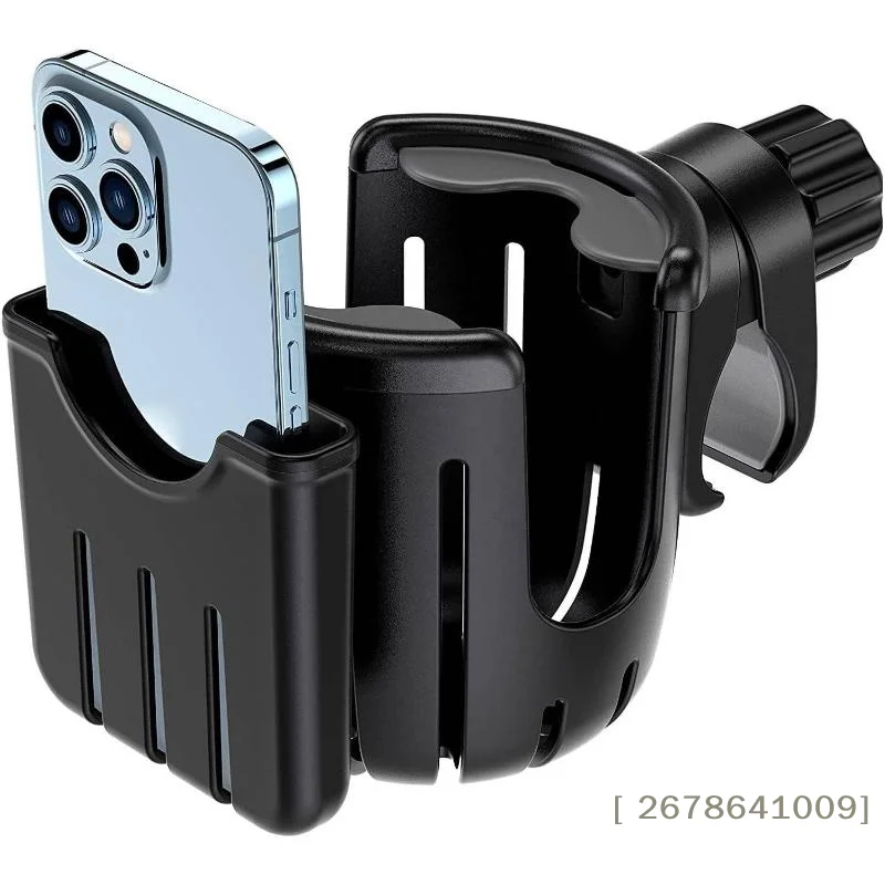 ⚑2 In 1 Motorcycle Stroller Cup Holder Bike Wheelchair Phone With Walker Rack Black Easy 360 Install Degree Rotation Adjusta