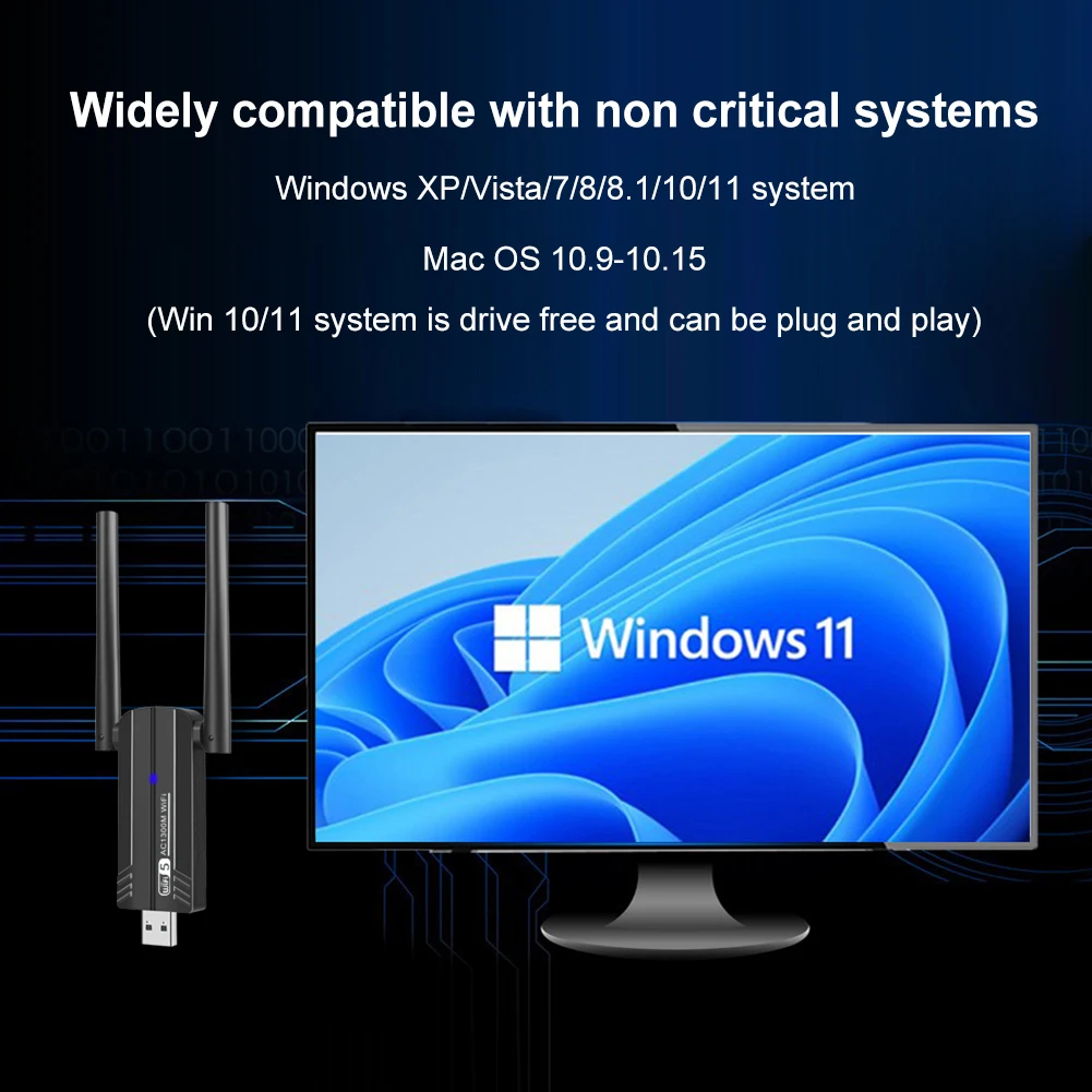 USB 3.0 Adapter 867Mpbs Network Adapter Drive Free WiFi Dongle Supports for Windows Vista/XP/7-11/Linux OS/ OS for Desktop