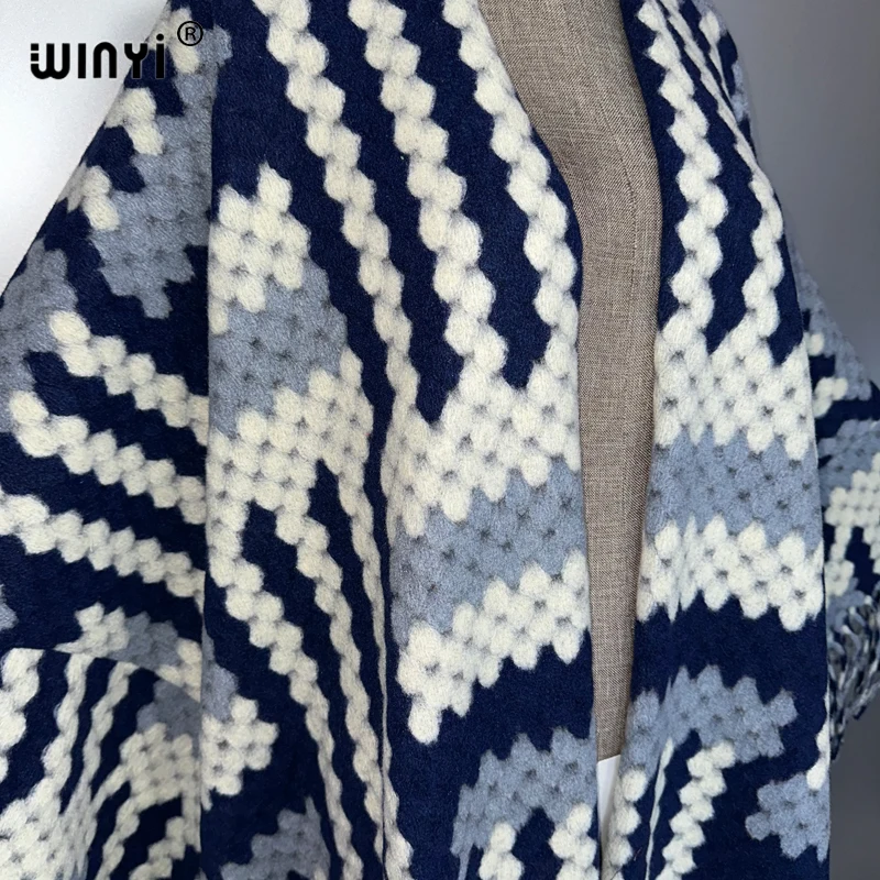WINYI African Winter print tassel cardigan woman abaya dubai luxury outfits for women coat Open Front Kimonos long down poncho