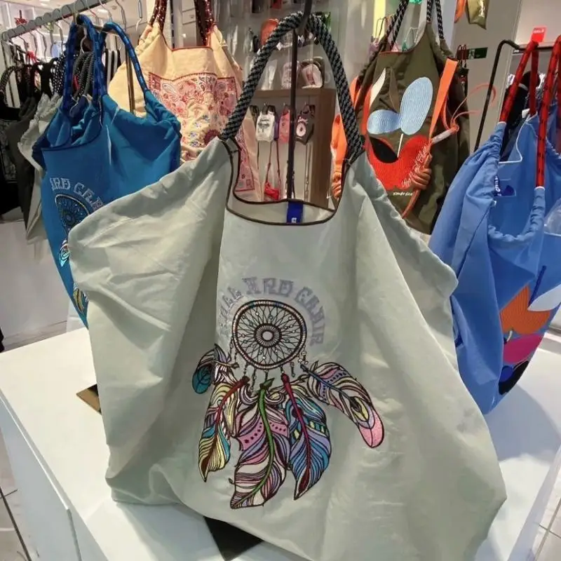 New Ball Chain Japanese Niche Embroidery Environmentally Friendly Cloth Bag Girl Tote Bag Nylon Shopping Bag Handbag Bag