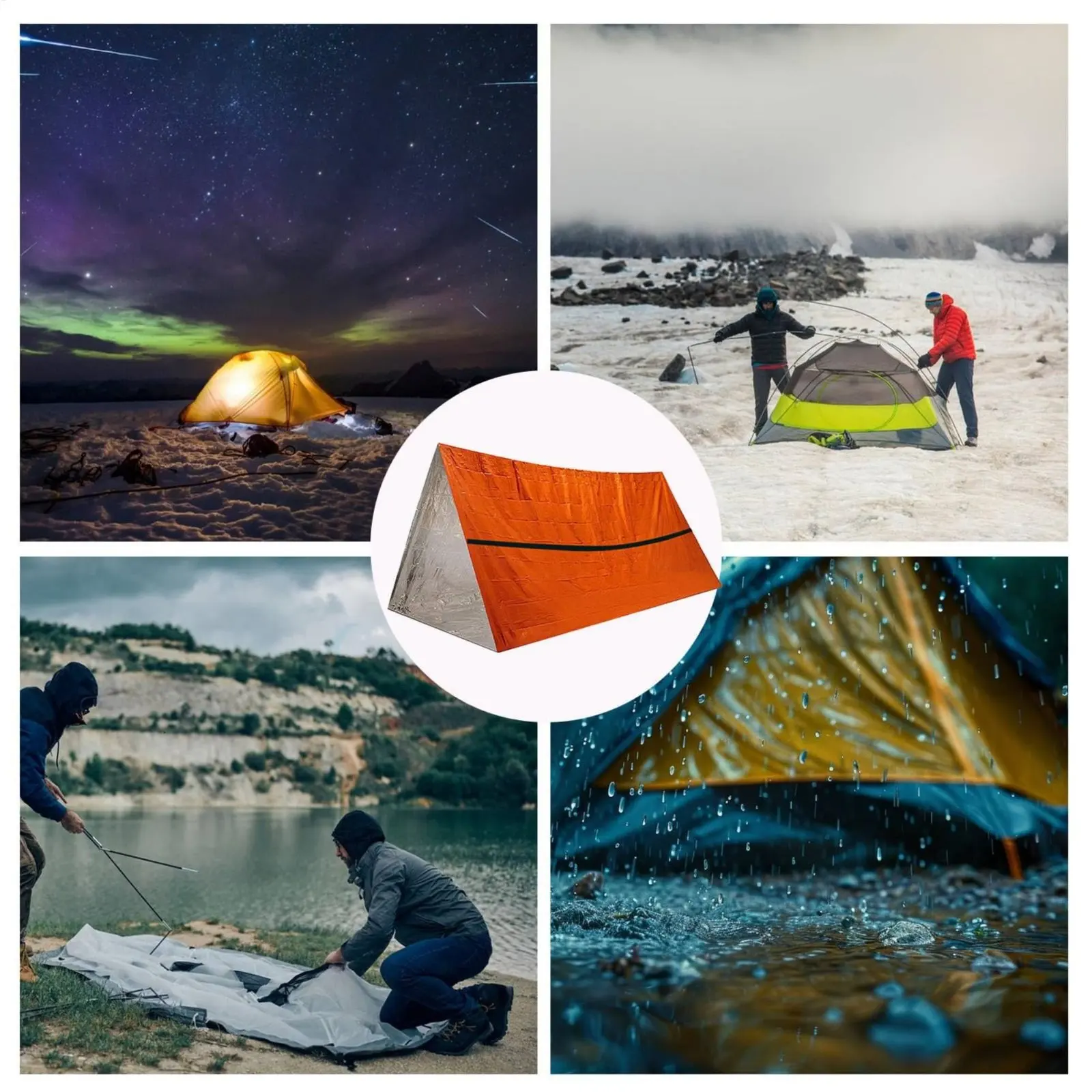Portable Emergency Tent Heat Retaining Emergency Bivvy Shelter Thermal Rescue Shelter Quick Setup Foil Rescue Tent Waterproof