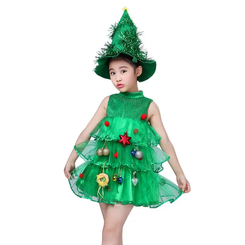 Christmas Tree Dress For Toddler Christmas Tree Shape Festival Clothing Girls Fancy Dress-Up Costume For Stage Performance