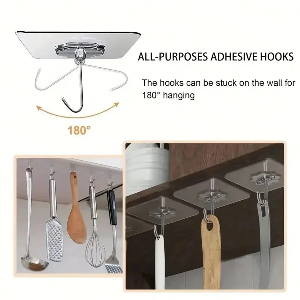 10-30Pcs hook adhesive Stainless Steel Strong Self Adhesive Wall Hangers Hook for Kitchen Bathroom Door Wall Multi-Function hook image 2