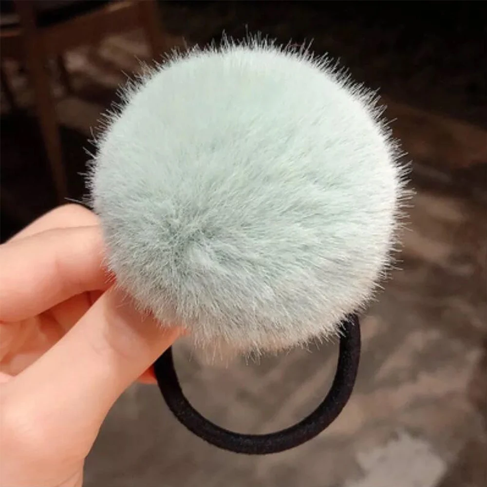 Women Winter Hairband Plush Pompom Elastic Plush Hair Rope Ponytail Holder Hair Accessories Pompom Rubber Band