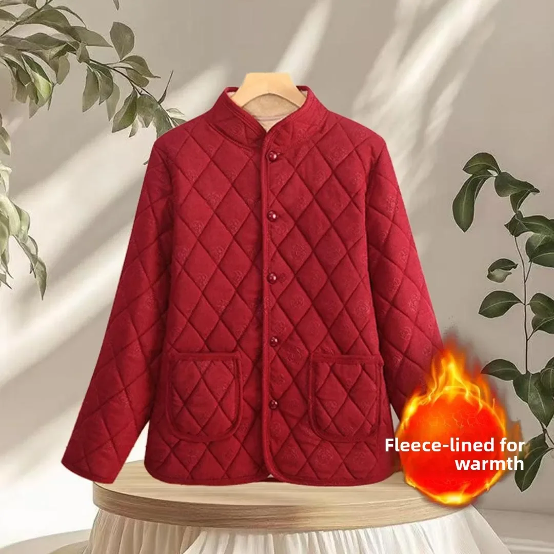 

Thickened Fleece Warm Casual Outerwear New Autumn Winter New Style for Middle-Aged And Elderly People Short Polo Collar Cotto