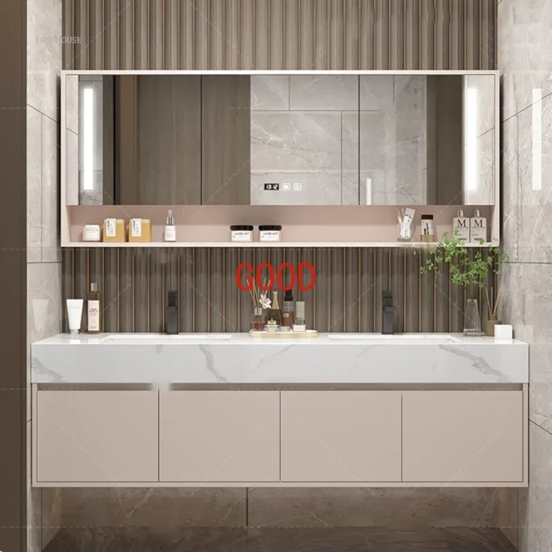 

Modern Slate Double Basin Bathroom Mirror Cabinet Combination 120cm Luxury Double Washbasin Storage Cabinets Home Furniture F