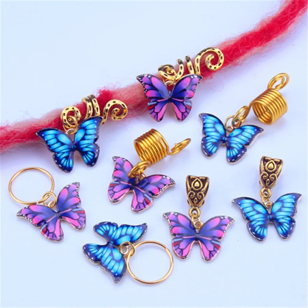 5pcs Hair Braid Decoration Zinc Alloy Butterfly Oil Drop Pendant Charms Rings Clip Headband for Hip-hop Braiders Accessories