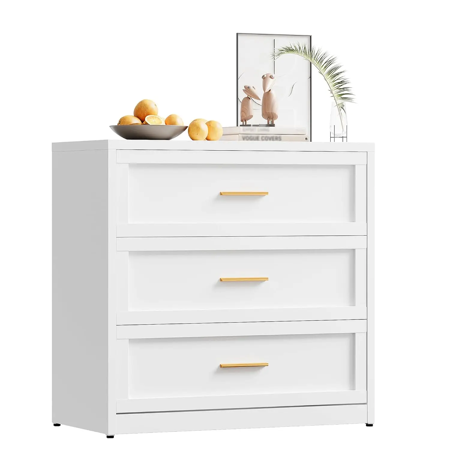 3-Drawer Heavy Duty Steel Dresser with Smooth Glide & Anti-Tip Safety for Entryway Bedroom, White, Customized