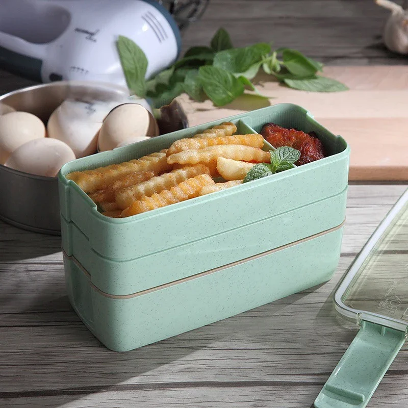 Straw Lunch Box Cute Girl Style Lunch Three-layer Portable Set