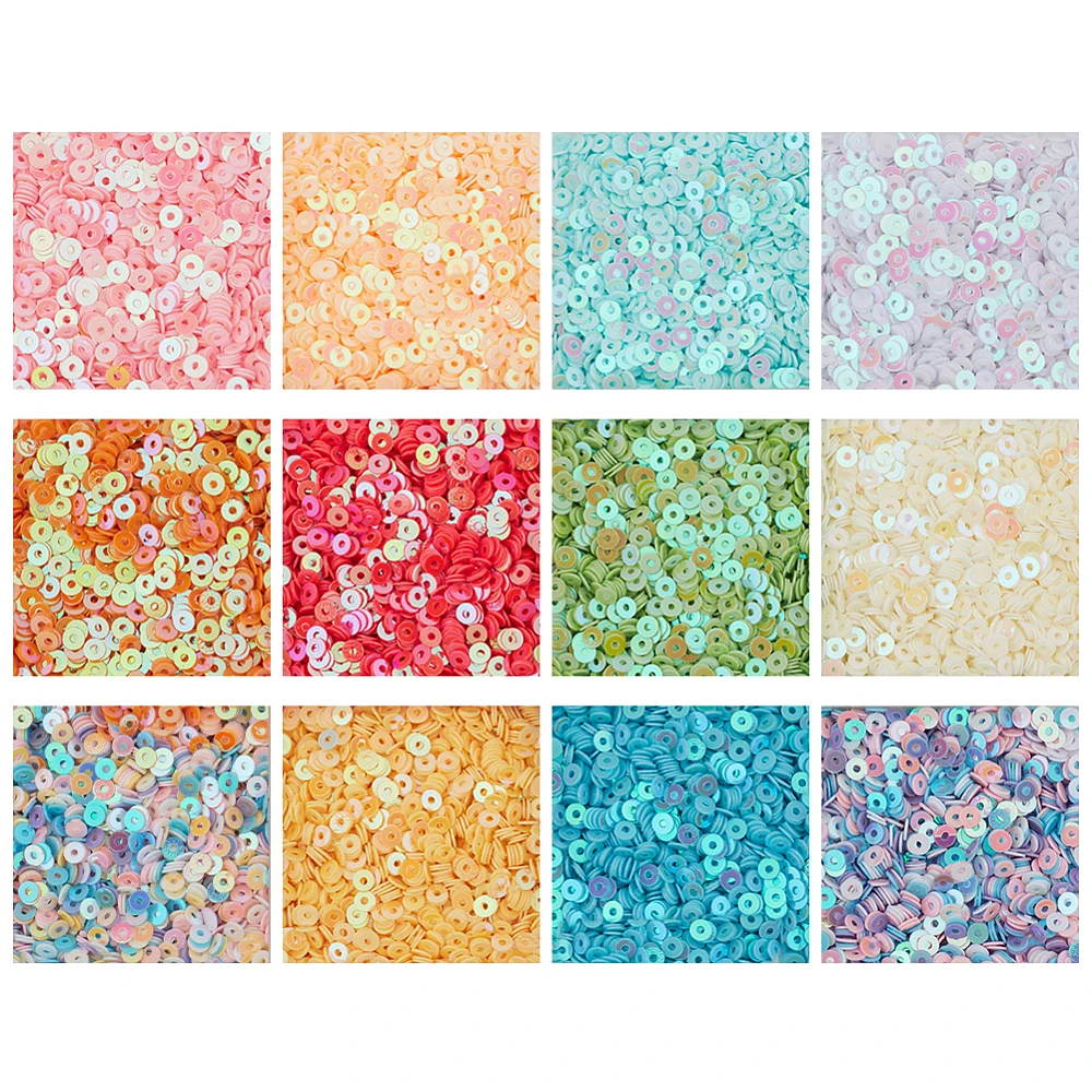 36000pcs 12 Colors Flat Round Sequin Paillettes Round Loose Sequins Colorful PVC Iridescent Applique Large Spangle Craft Loose