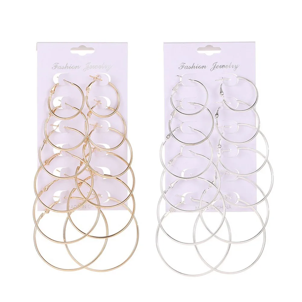 Juego de 6 pares de pendientes de aro a la moda, pendientes circulares grandes, joyería para mujeres y niñas, pendientes de estilo Punk, accesorios de joyería