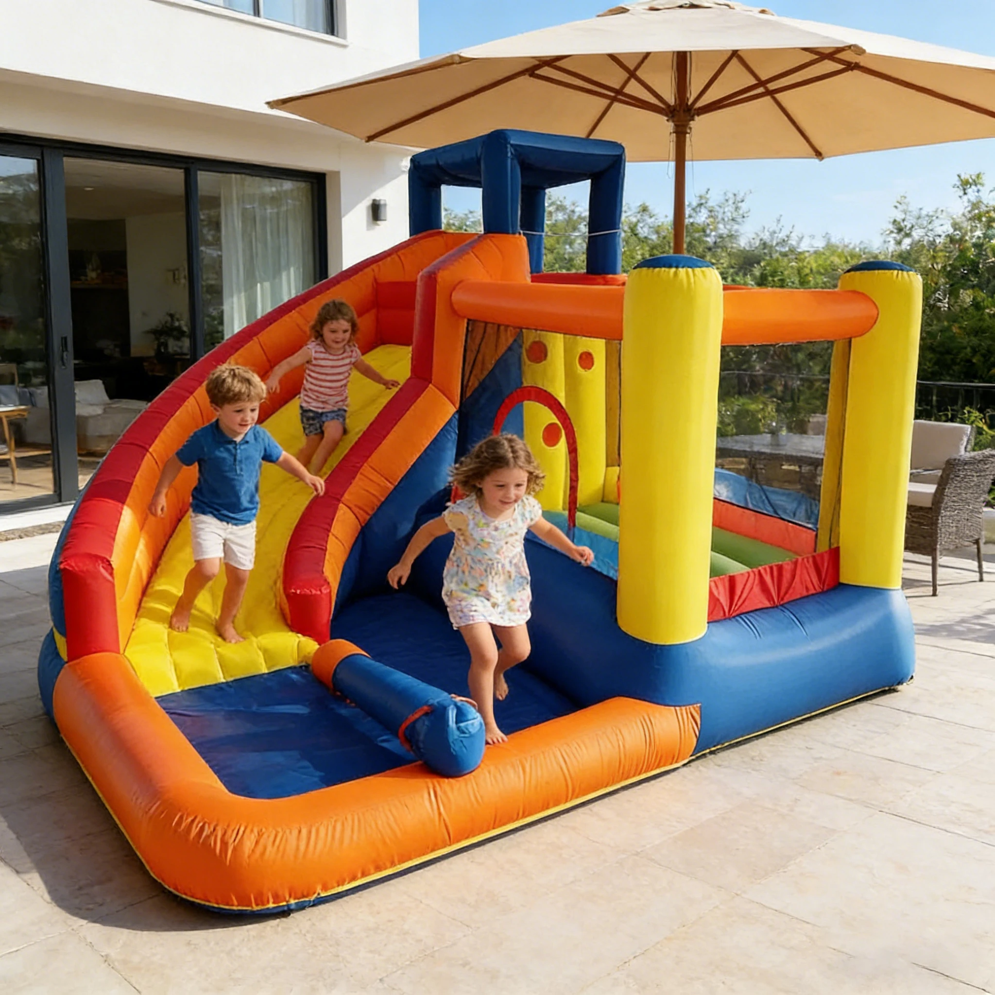 Waterproof Outdoor Inflatable Slide Bouncer And Trampoline Castle Kit With Accessories For Kids' Play