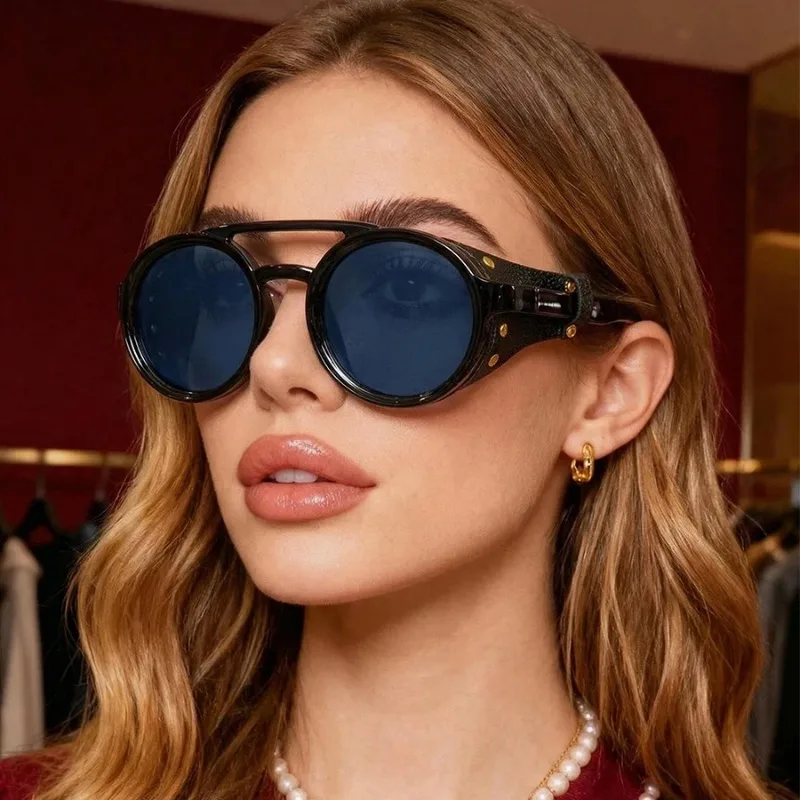 Steampunk Sunglasses Men Round Vintage Punk Sun Glasses Women Brand Design Hiking Driving Shades UV400 Eyewear image 2