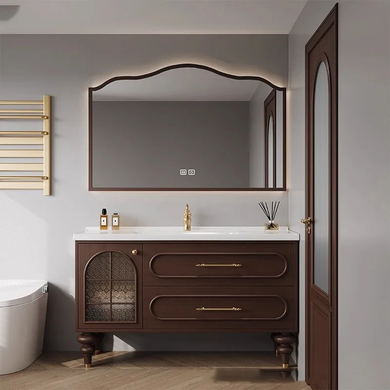 Vintage Tall Bathroom Cabinets Narrow Drawers Vanity Sink Mirror Bathroom Cabinet Floor Standing Mobile Bagno Home Furniture