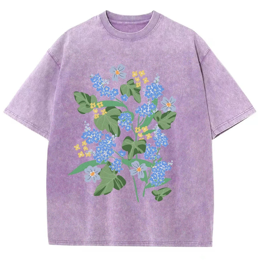 Blue Wildflowers Shirt Women Floral Shirt Botanical Graphic Shirt Fairycore Aesthetic Clothes Boho Flower Shirt Blue Flower Tee