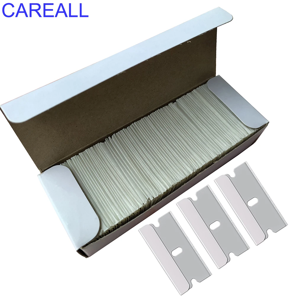 CAREALL-cuchilla de afeitar de acero al carbono, 100 piezas, raspador, película de envoltura de vinilo, pegamento, ventana, vidrio, cerámica, horno,