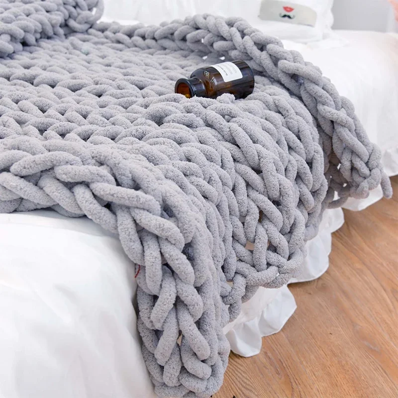 

Chenille Stick Knitted Blanket Woolen Blanket Handmade Thick Wool Woven Blanket Chair Decor Warm Yarn Knitted Photography Props