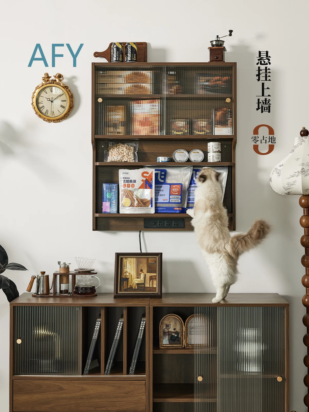 Solid Wood Wall Mounted Suspension Cabinet for Dining Room Sideboard Hanging Storage Unit for Dining Table Kitchen Display