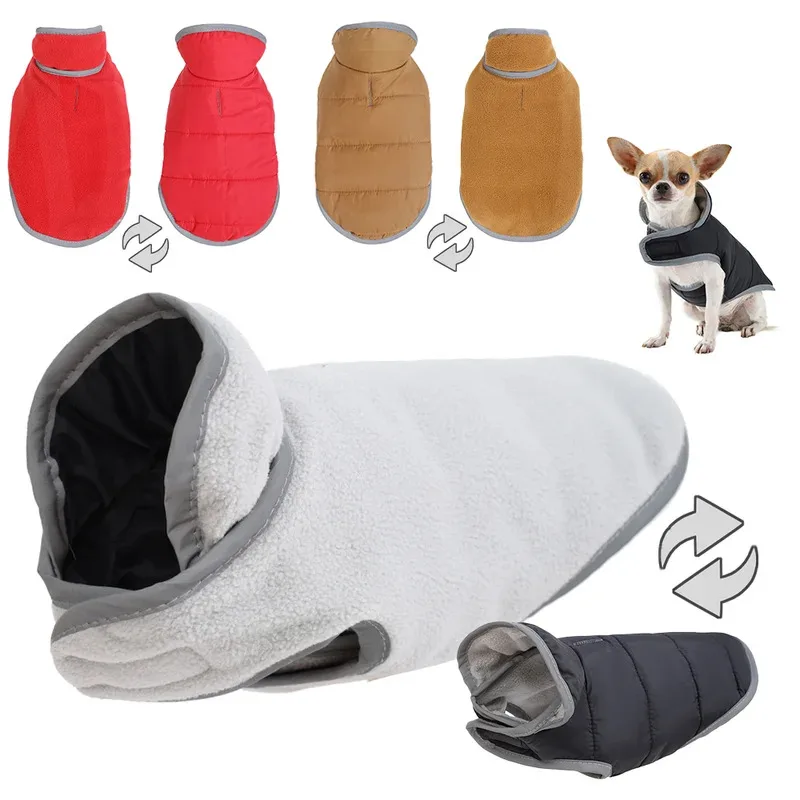 Reflective Reversible Waterproof Dog Jacket Winter Warm Vest With Leash Hole For Small Medium Dogs Cats Chihuahua Puppy