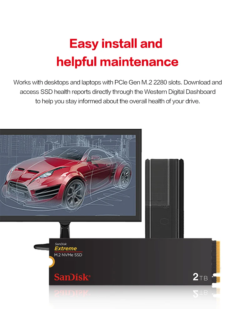 SanDisk Extreme M.2 2280 NVMe PCIe Gen 4.0 SSD سرعة قراءة تصل إلى 5150 ميجابايت/ثانية 2 تيرا بايت 1 تيرا بايت 500 جيجابايت محرك أقراص الحالة الصلبة الداخلي لأجهزة الكمبيوتر المحمولة #3
