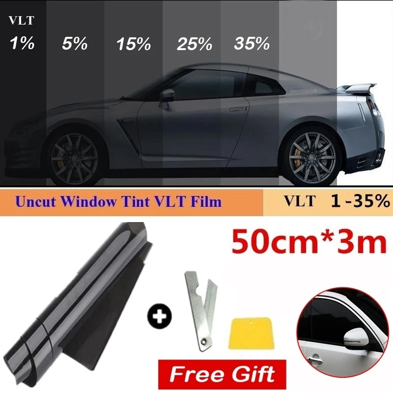 VLT Window Tint Film, Adesivo de vidro, Sun Shade Film para carro, Protetor UV Foils, 50cm x 3m, 1 Rolo, 5 m, 15, 25, 35%