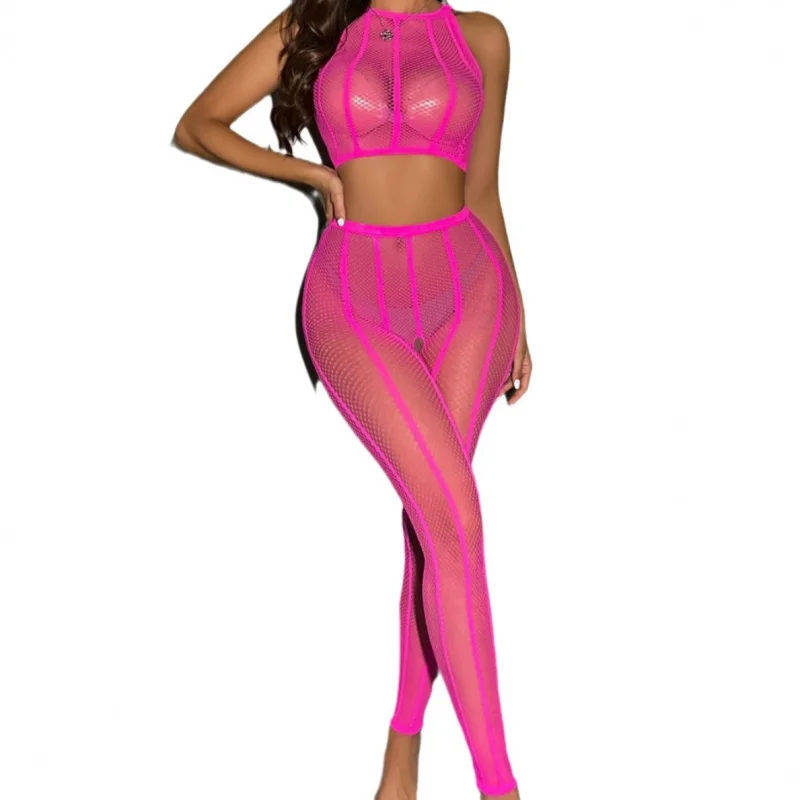 America Hot Sexy Lingerie Women\'s Sexy Lingerie Split Suit Bra Pantyhose Fishnet Clothes Suit Open Crotch