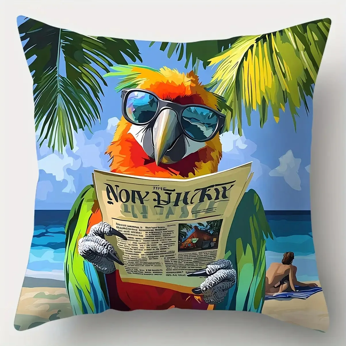 Parrot and Beach Theme digital printing pillow cover Short plush Suitable living rooms bedrooms sofas throw cushion cover 4pcs