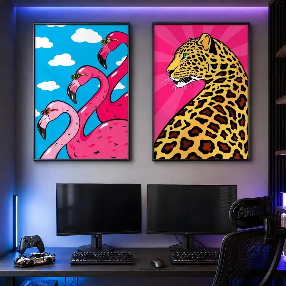 Colorful Retro Pop Art Tropical Glam Poster PP Self Adhesive Decorative HD For Garage Gaming Room Living Room Gift