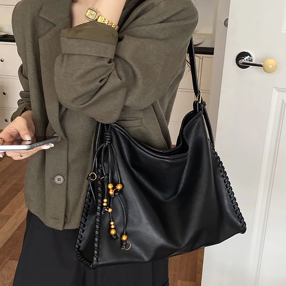 Autumn Winter Vintage Messenger Bag for Ladies High Grade Solid Color Soft All-Match Shoulder Bags Large Capacity Crossbody Tote