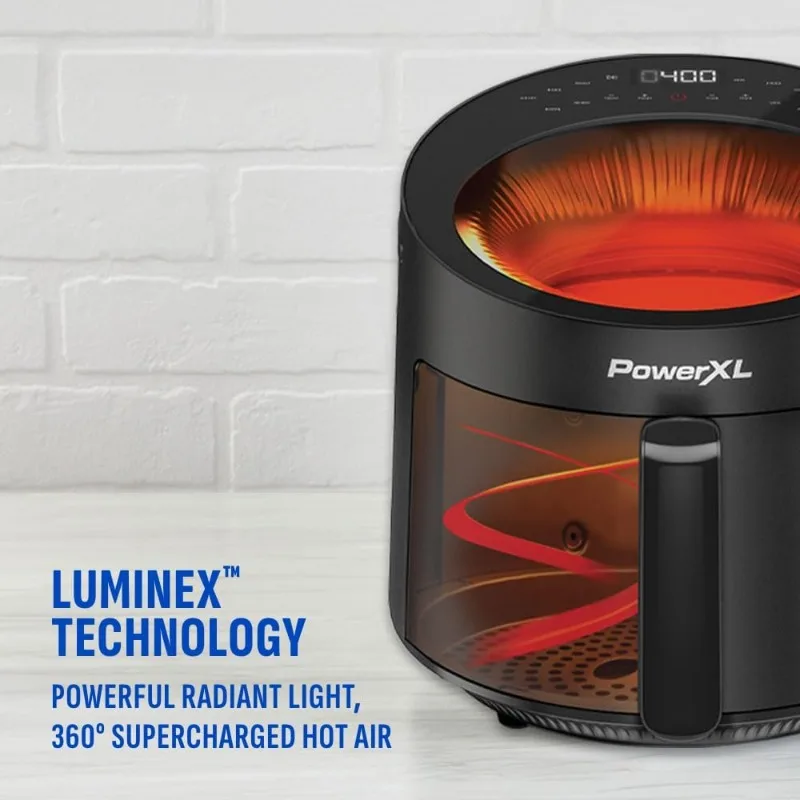 5.3 QT Radiant Light Air Fryer, Heats to 400°F in 2.4 Seconds, Auto Shut-off, 10 Quick-Touch Presets, Skylight Window