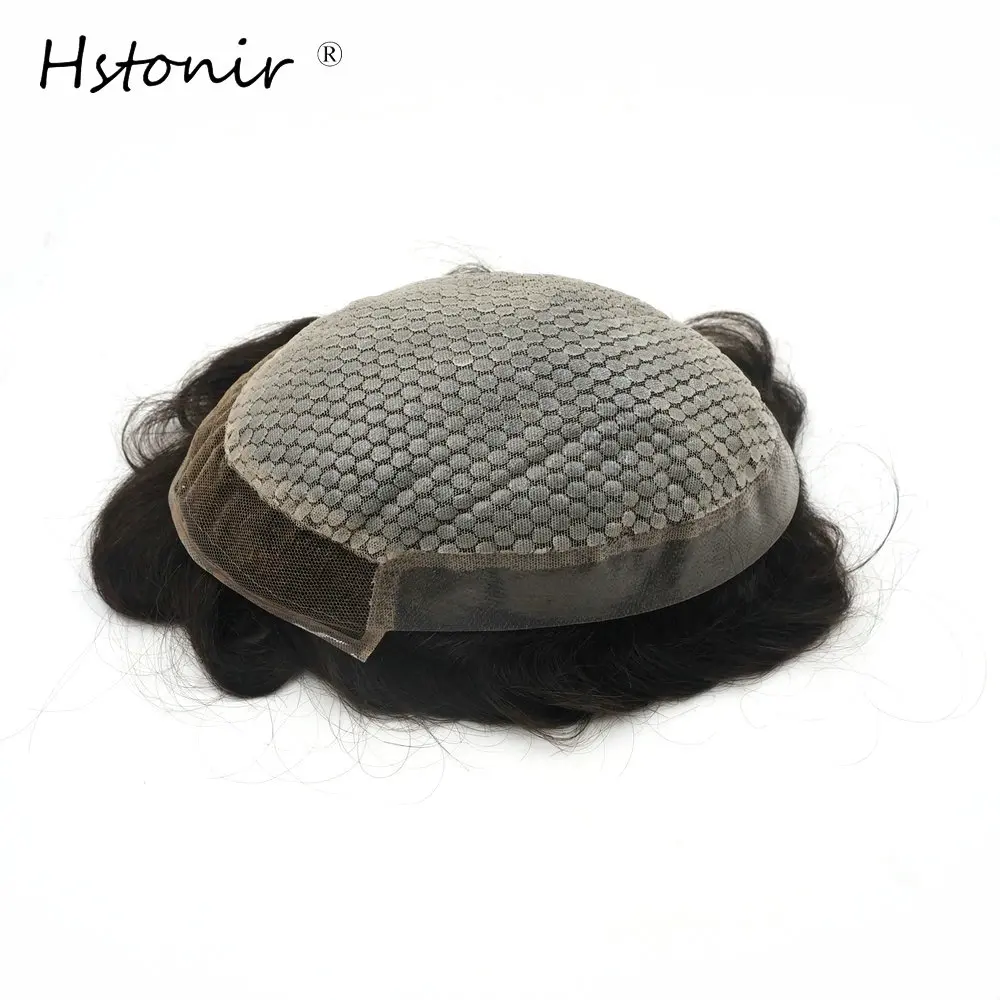 

Hstonir 7x10" Pelucas De Mujer Natural Black 1B Men Toupee Silicon Lace Front Pu Back Indian Remy Hair System H055