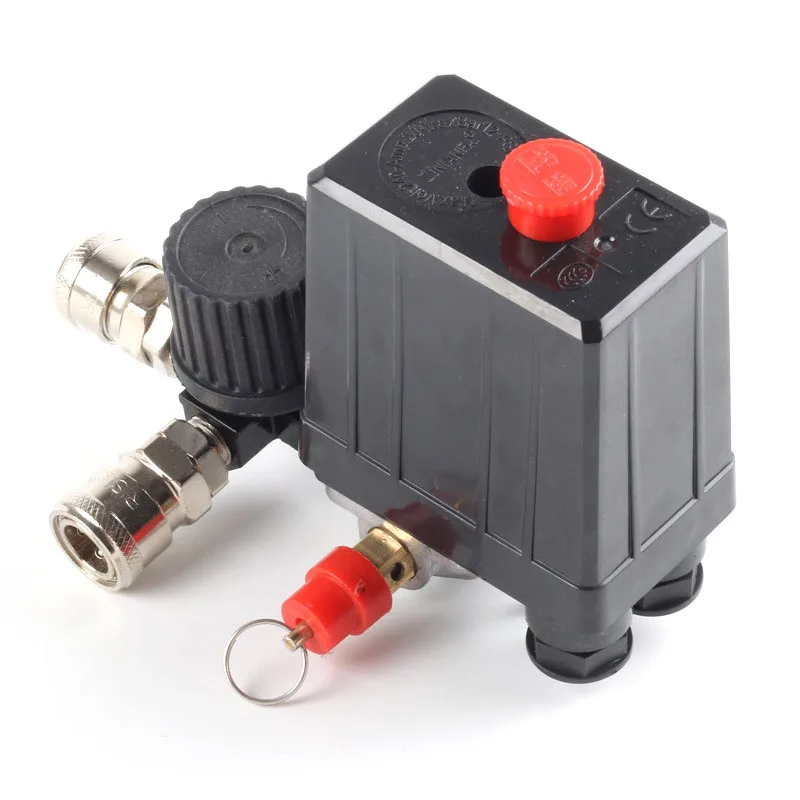 Air Compressor Pump Pressure Control Switch 4 Port 220V/380V Manifold Relief Regulator 30-120PSI Control Valve with Gauge