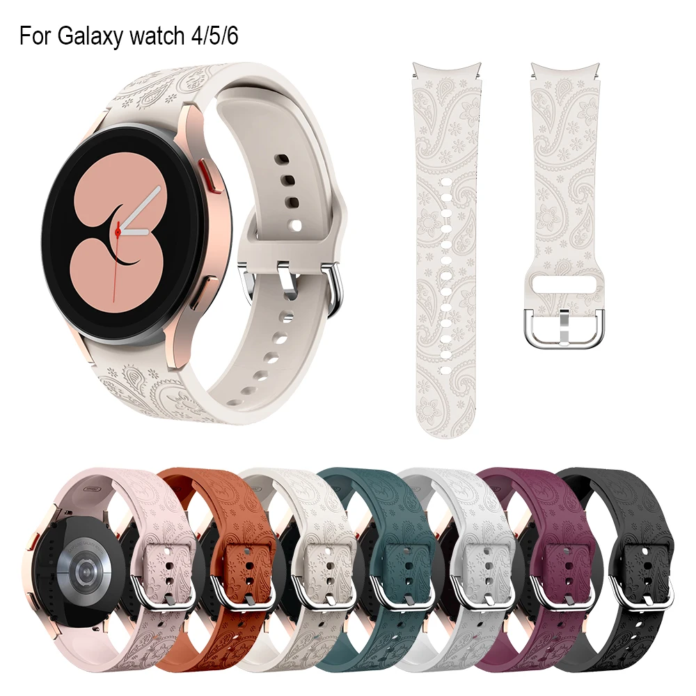 Band for Samsung Galaxy Watch 4 40mm 42mm 44mm 46mm Full Cover Engraved Strap Watchband Silica Gel Accessories Original Official