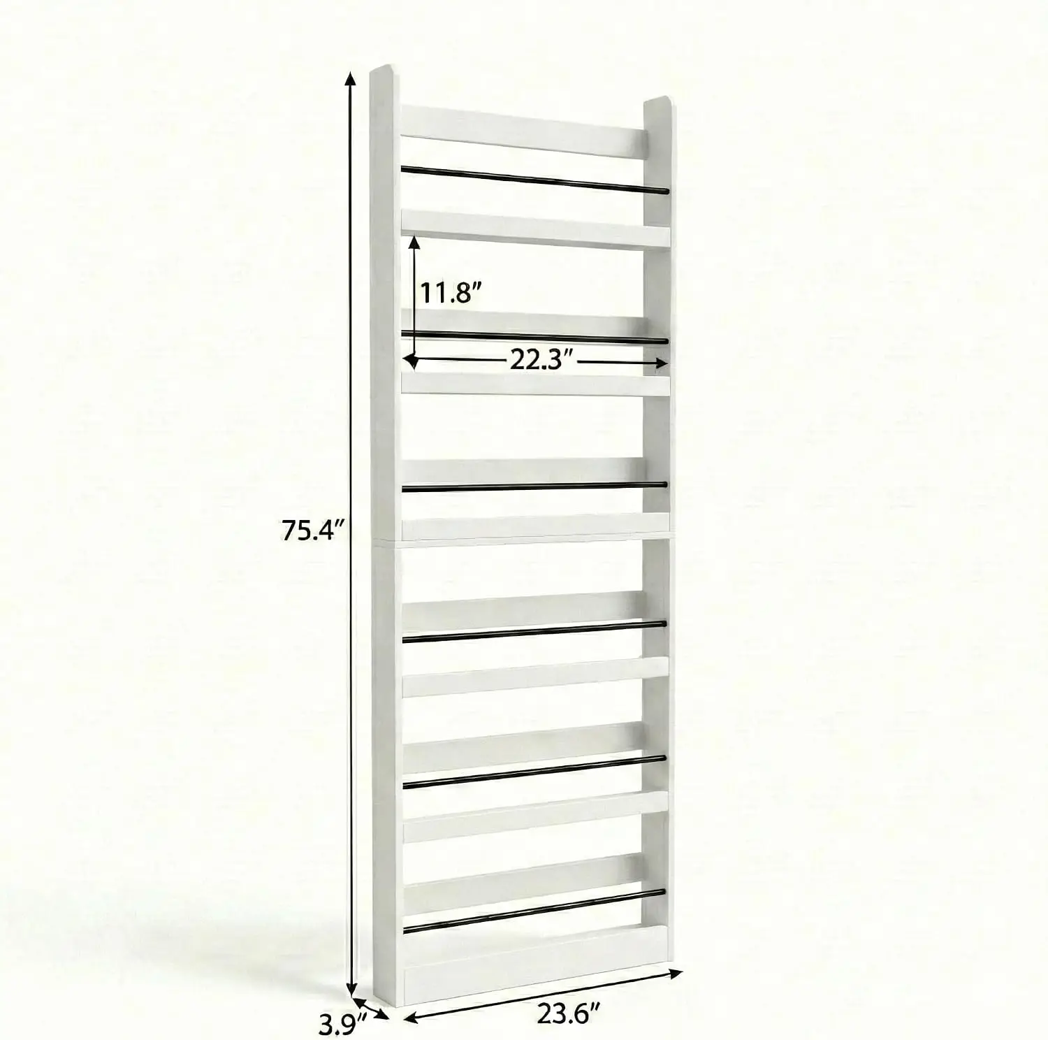 Six Tier Narrow Behind Door Wall Shelf With Guardrail