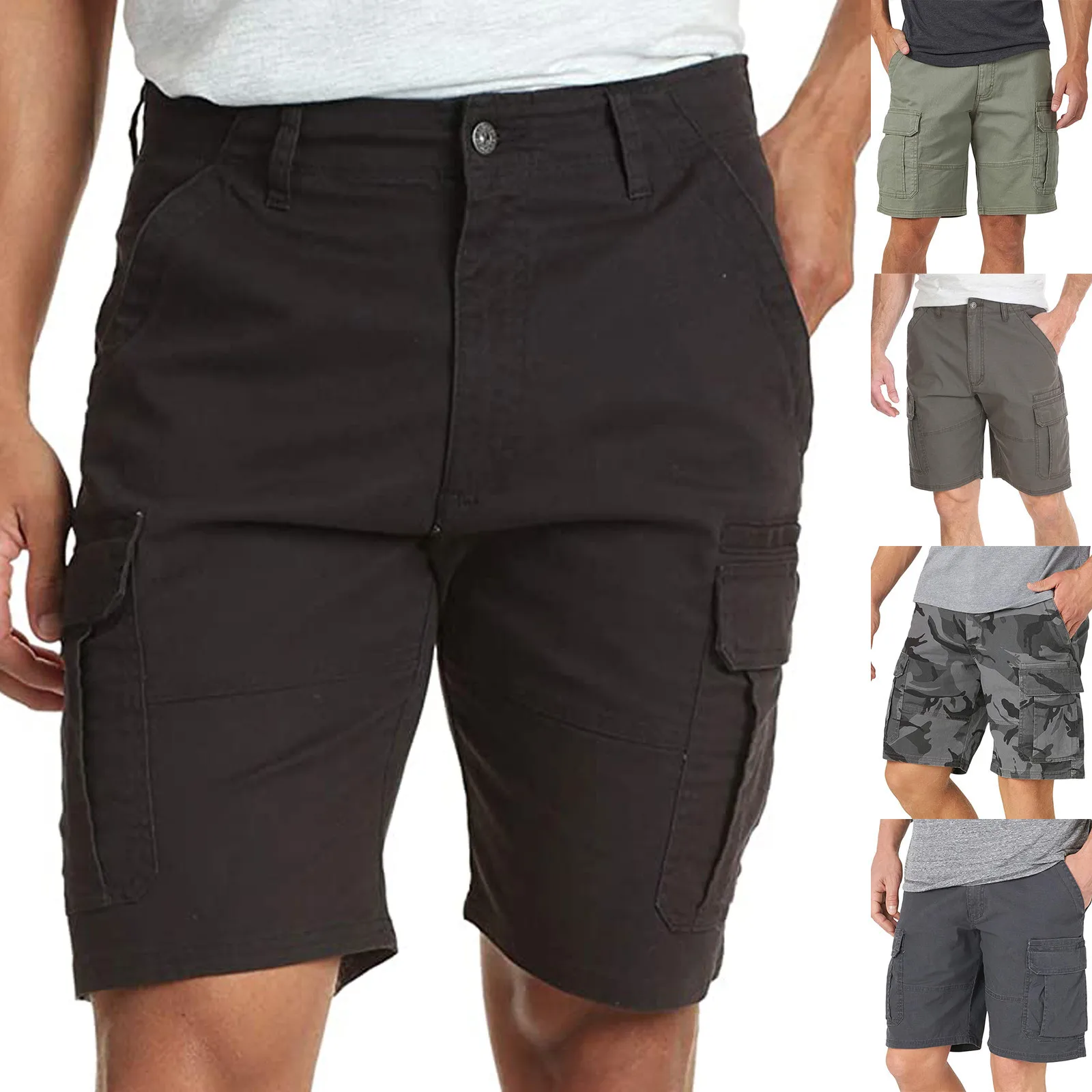 2024 new solid color Men\'s shorts Fashion Men\'s Pocket Zipper Resilience Leisure Time Tooling Shorts Pants