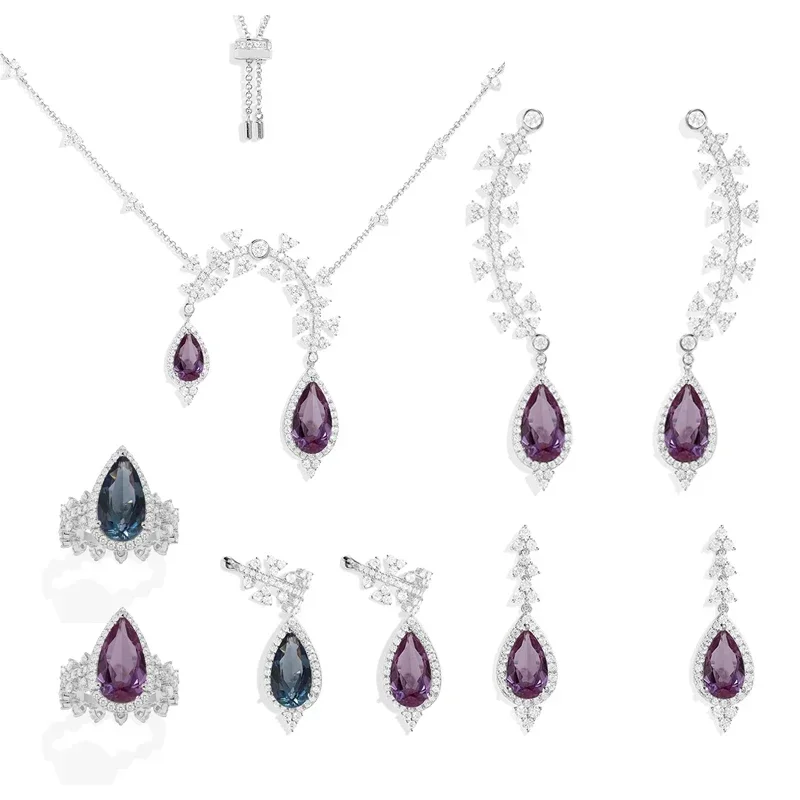 

Komm S925 стерлингового серебра красный синий капель воды кольцо серьги ожерелье женские классические роскошные обручальные модные украшения для пары