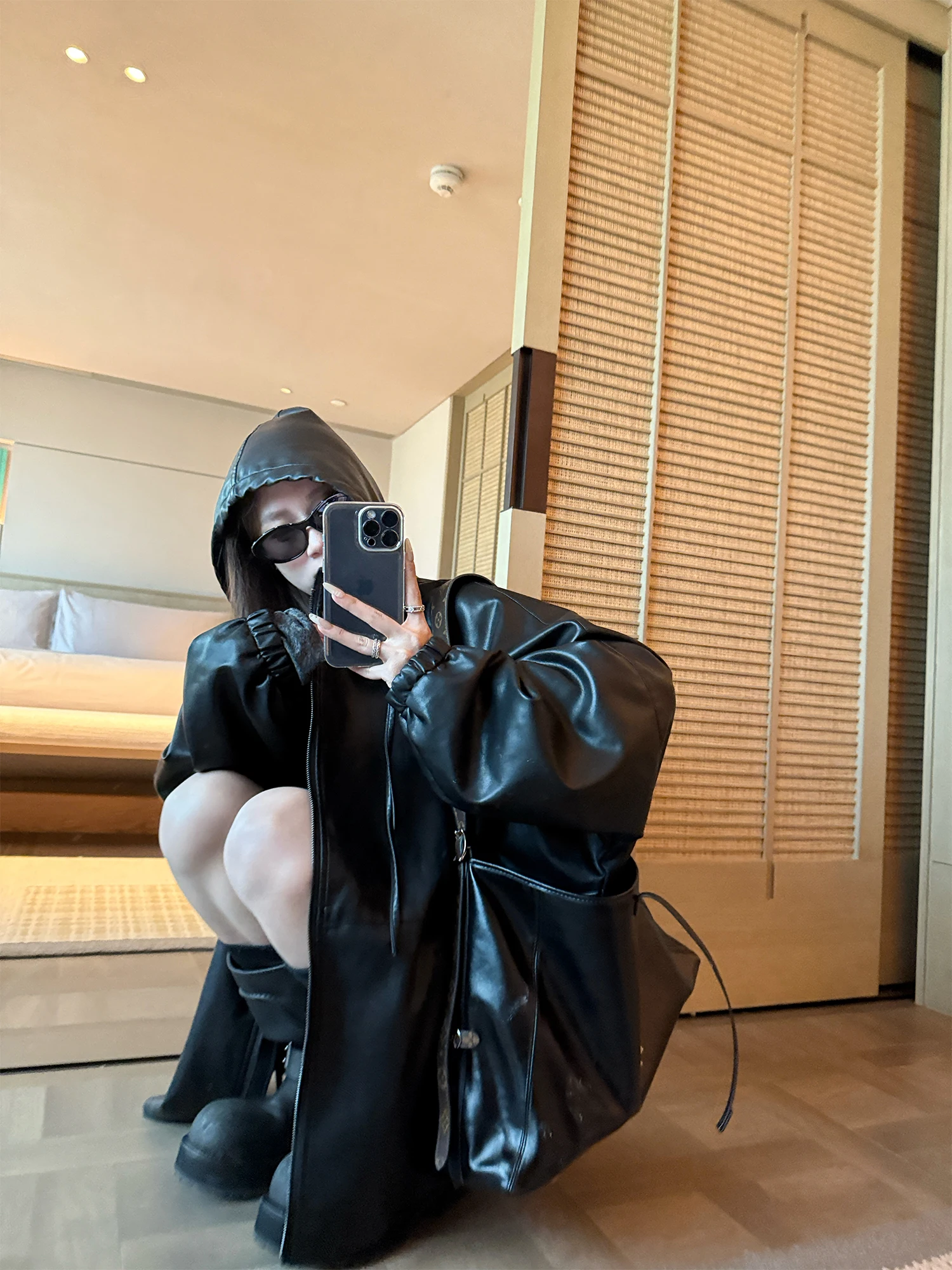 

Faionable Witch Cape Sle Loose Fit Hooded Leather Jaet Top Superniniyy Autumn Winter Women's Commute Sle Polyester Blend