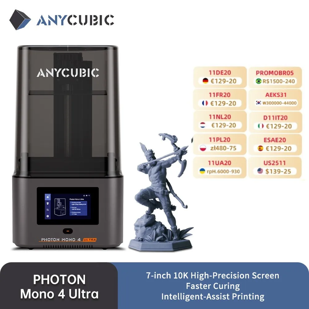 

ANYCUBIC Photon Mono 4 Ultra AE Version LCD 3D Printer 7" 10K High Precision 3D Printing 2.2L Build Volume 236mm*231mm*430mm