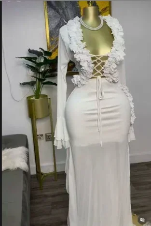 Fashion Women Set Mesh Full Sleeve Street Sweet Crop Tops Shirts + Long Skirts Suits  Ruffles Two 2 Piece Sets Dress