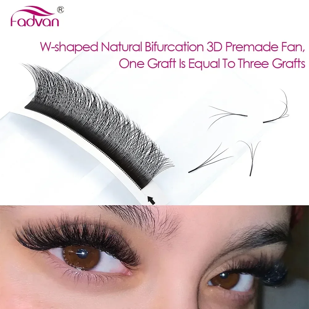 Fadvan 3D W Lashes 0.07 D Premade W Fan Lash Extensions Natural Soft Black W Style Lashes Faux Mink Individual Lashes