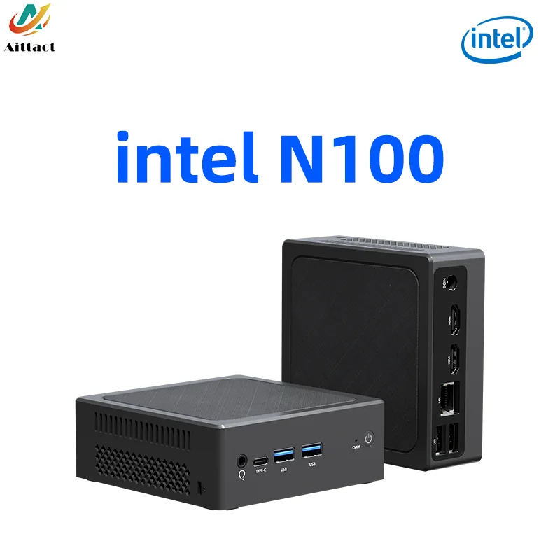 Aittact Mini PC Intel Alder Lake N100 Windows 11 Pro DDR4 PCIe M.2 SSD USB3.2 Dual HDMI Desktop Gaming Computer Mini PC Gamer