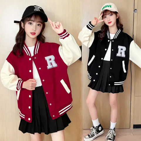 5-14세 청소년을 위한 소녀 야구 재킷 – 어린이 스포츠 외투, 봄과 가을 패션 코트