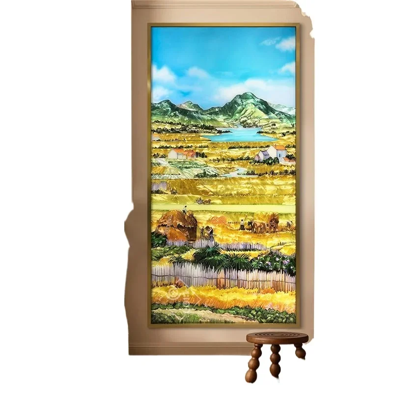 

Pure hand-painted enamel, colorful decorative painting, modern light luxury entrance mural screen