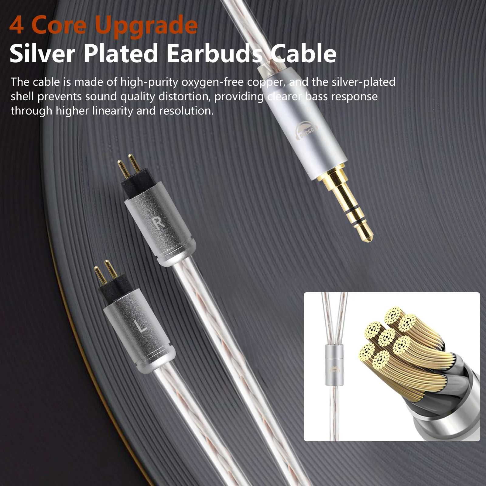 OKCSC 0.78 2 PIN Earphones Cable for TFZ/UE18/JH13 JH16 W4R Upgrade Silver Plated HiFi Audio Cable with 2.5/3.5/4.4/type-c Plug