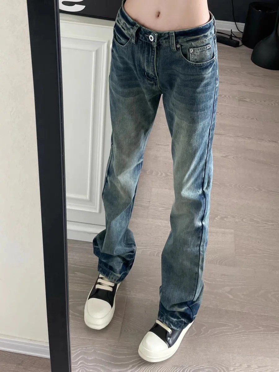 

Retro American Washed Blue Micro Flared Jeans Men's High Street Drape CleanFit Floor-Length Casual Jeans Youth Trend