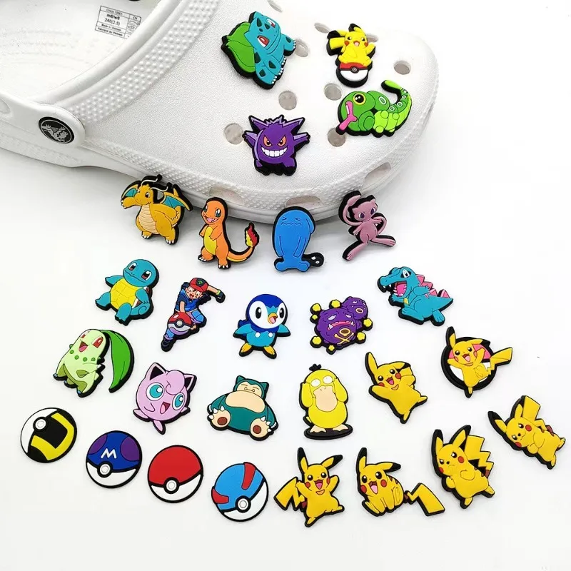 

27PCS Funny Pokemon Pikachu Shoe Charms for Clogs Accessories Cartoon PVC Shoe Decrations Wristband Buckle X-mas Party Gifts