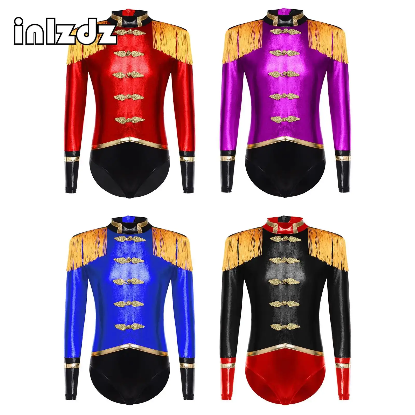 

Girls Circus Ringmaster Cosplay Costume Long Sleeve Bodysuit with Tassel Epaulets Leotard for Masquerade Halloween Fancy Party