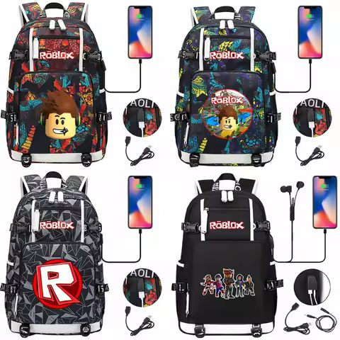 Hot Sales Game Roblox Creative Peripheral USB Headphones, School Bags for Teenagers and Students, Unisex Casual Travel Backpacks